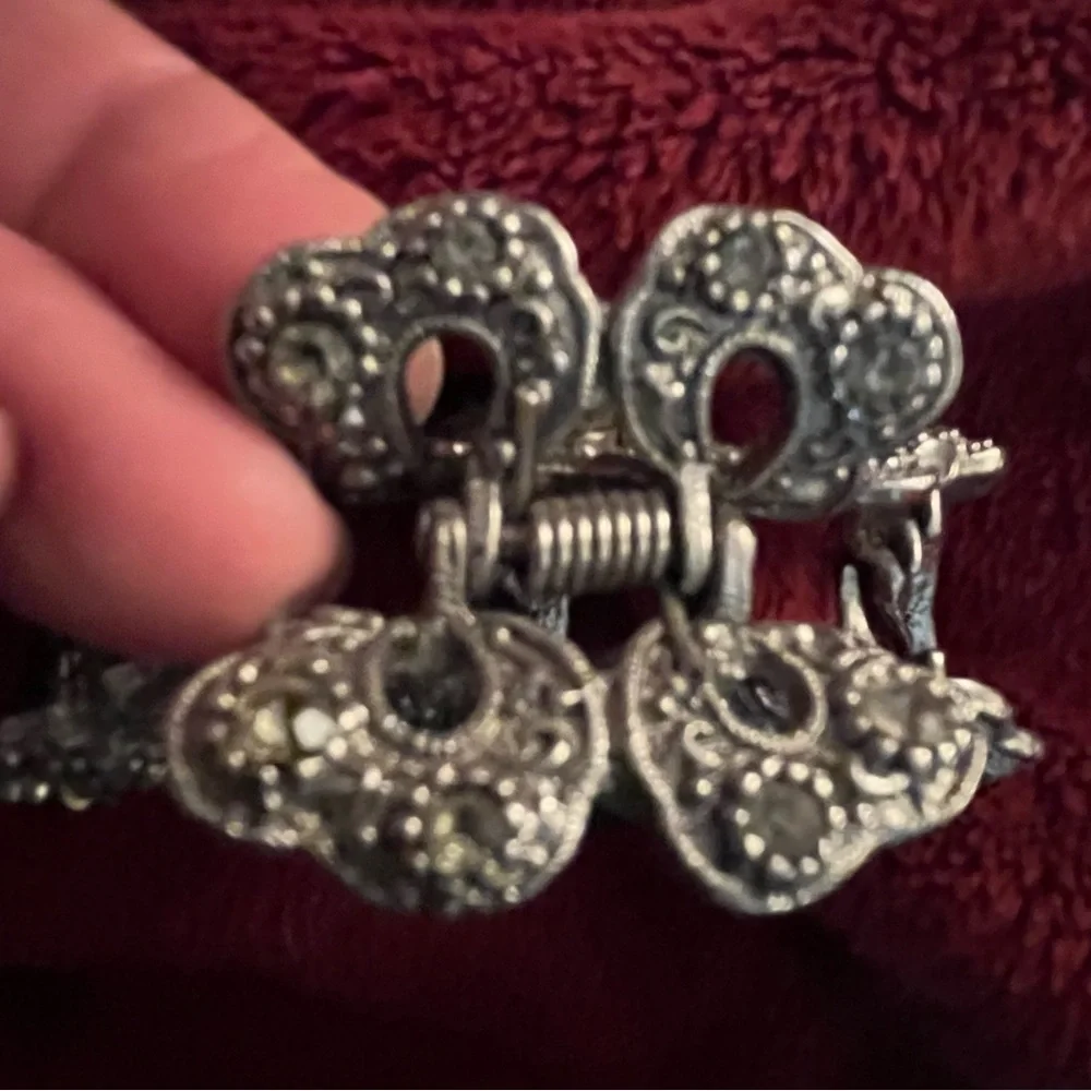 SILVER hair clip  with black stones and rhinestones